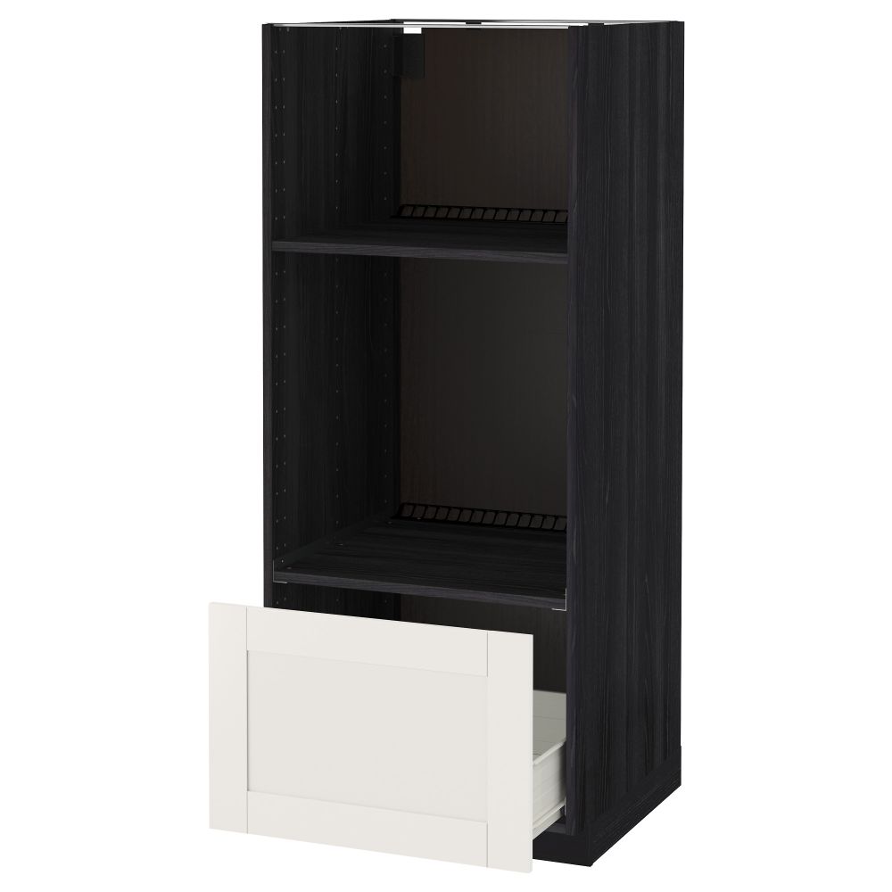 Высокий шкаф с ящиком для духовки/СВЧ МЕТОД / ФОРВАРА, черный, Сэведаль белый (60x60x140 см) - фото 1