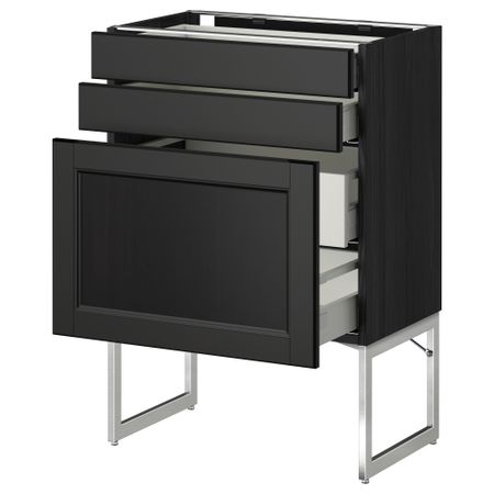 Напольный шкаф 3 фронтальных панели, 2 нижних, 2 средних ящика МЕТОД / МАКСИМЕРА, черный, Лаксарби черно-коричневый