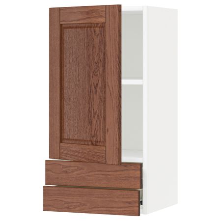 Навесной шкаф с дверцей, 2 ящика МЕТОД / ФОРВАРА, белый, Филипстад коричневый