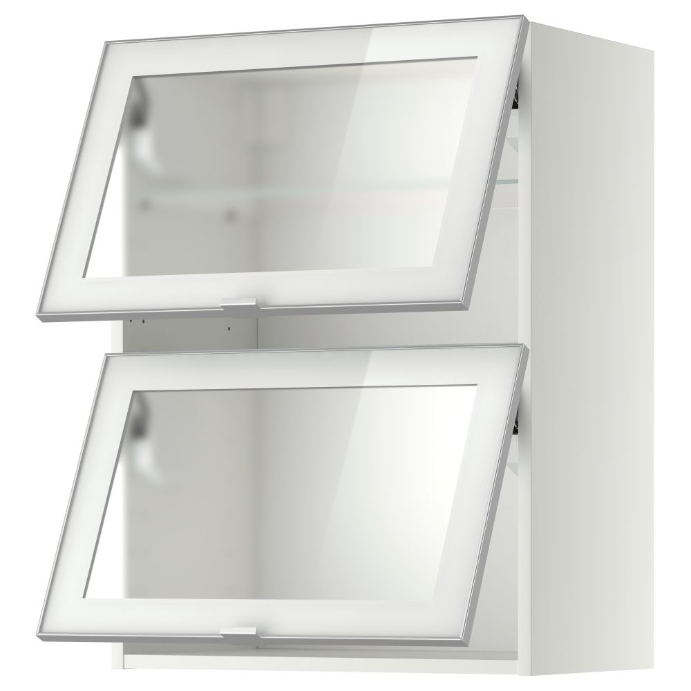 Навесной горизонтальный шкаф, 2 зеркальная дверцами МЕТОД, белый, Ютис матовое стекло - схема-чертеж с размерами