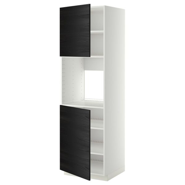 Высокий шкаф для духовки/2дверцы/полки, белый, Тингсрид черный 60x60x200 см IKEA МЕТОД 592.333.66 - схема-чертеж с размерами