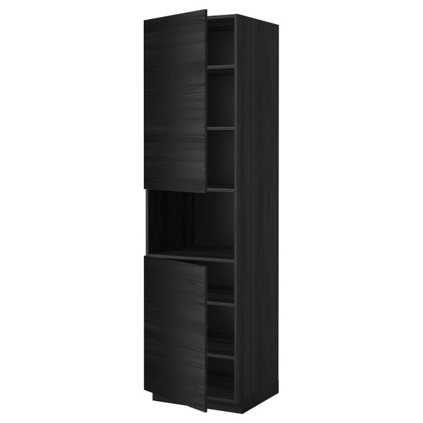 Высокий шкаф для/СВЧ, 2 дверцы/полки, черный, Тингсрид черный 60x60x220 см IKEA МЕТОД 892.333.84 - схема-чертеж с размерами