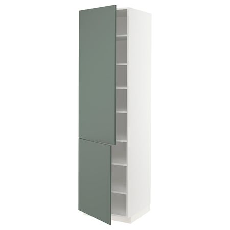 Высокий шкаф с полками, 2 дверцы, белый/Бодарп серо-зеленый 60x60x220 см IKEA METOD МЕТОД 094.445.40