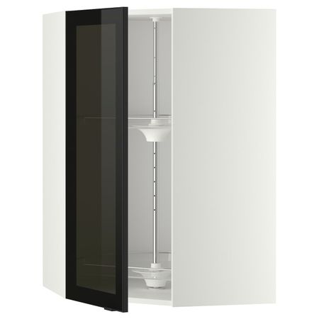 Угловой навесной шкаф с вращающейся секция, стеклянная дв, белый/Ютис дымчатое стекло 68x100 см IKEA METOD МЕТОД 493.305.94