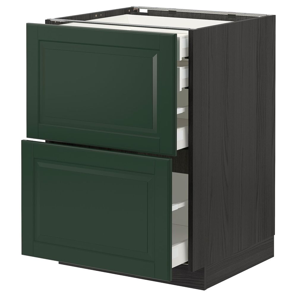 Напольный шкаф 2 фронтальные панели, 2 нижних, 1 средний, 1 высокий ящ, черный/Будбин темно-зеленый 60x60 см IKEA МЕТОД / - схема-чертеж с размерами
