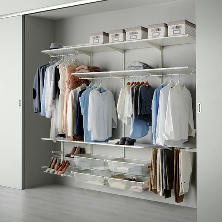 Настенная шина, штанга, модуль для/обуви, белый 256x41x199 см IKEA АЛЬГОТ 192.765.55