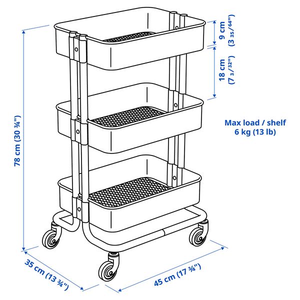 Тележка, желтый, 35x45x78 см IKEA RÅSKOG РОСКУГ 504.966.49 - фото 7