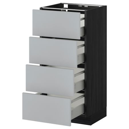 Напольный шкаф 4 фронтальных панели, 4 ящика МЕТОД / МАКСИМЕРА, черный, Веддинге серый