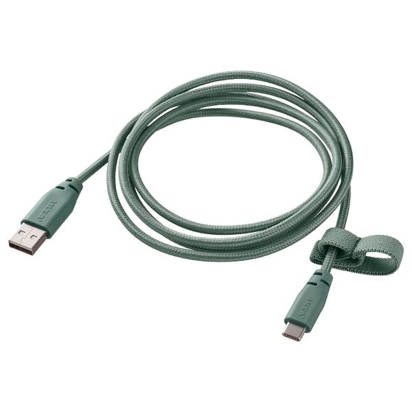 Кабель USB тип А – USB тип С, текстиль/серо-бирюзовый 1.5 м IKEA LILLHULT ЛИЛЛЬХУЛЬТ 104.929.07 - фото 1