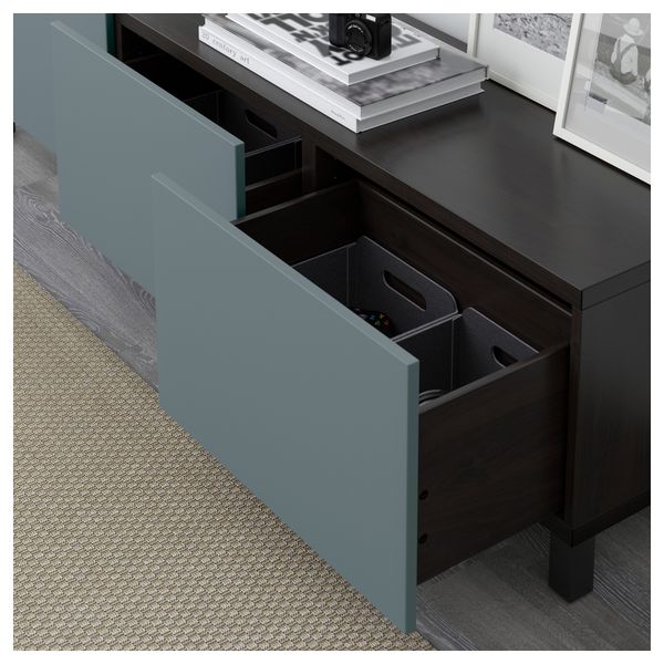 Комбинация для хранения с ящиками БЕСТО, черно-коричневый, Вальвикен серо-бирюзовый (180x40x48 см) - схема-чертеж с размерами