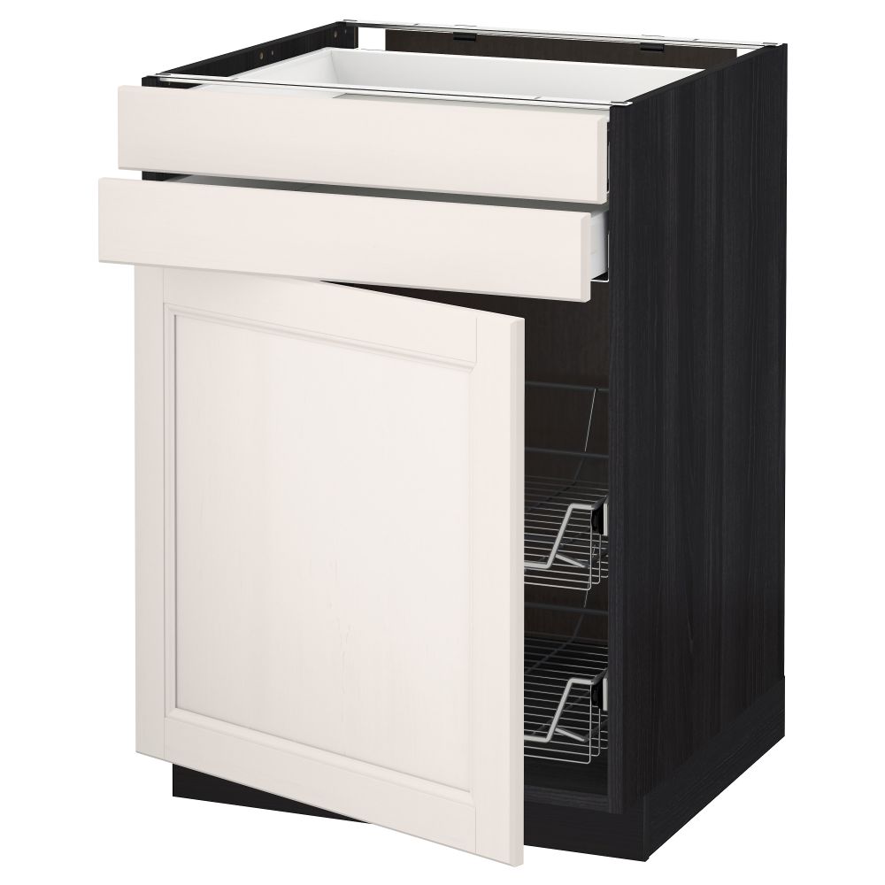 Напольный шкаф, дверца, 2 ящика, проволочных корзин МЕТОД / МАКСИМЕРА, черный, Лаксарби белый - схема-чертеж с размерами