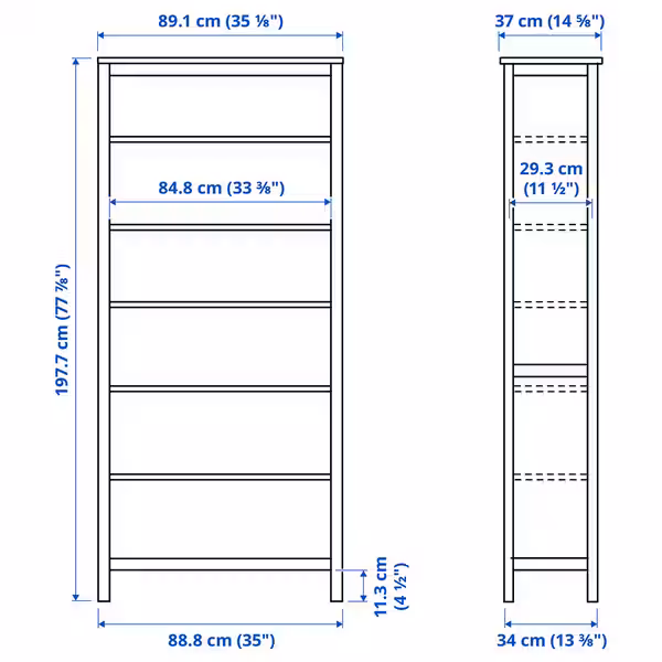 HEMNES Стеллаж - черно-коричневый 90x197 см - схема-чертеж с размерами