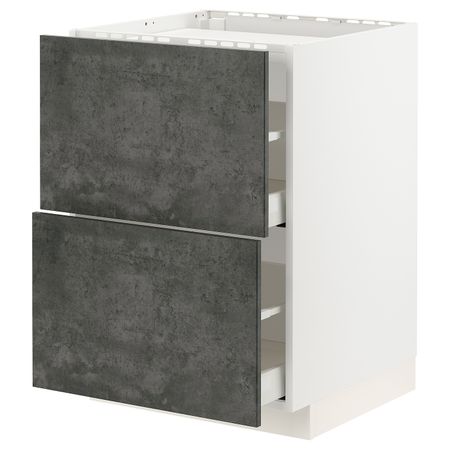 Шкаф для варочной панели/2фасада/2ящ, белый/кальхюттан под темно-серый бетон 60x60 см IKEA METOD МЕТОД / MAXIMERA МАКСИМЕРА
