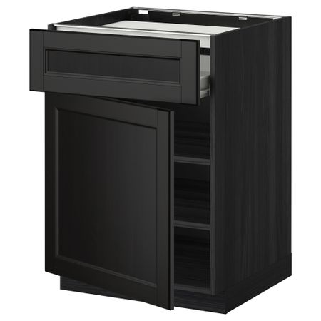Напольный шкаф для варочной панели, ящик, полка, дверцы МЕТОД / ФОРВАРА, черный, Лаксарби черно-коричневый черно-коричневый