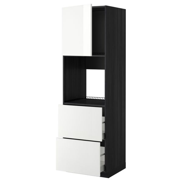 Высокий шкаф для духовки + дверца, 2 форнтальных, 2 высоких ящик МЕТОД / МАКСИМЕРА, черный, Рингульт белый - фото 1