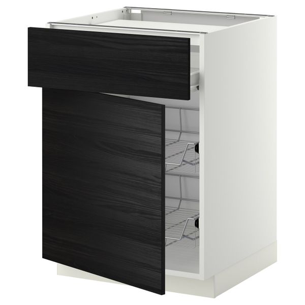 Напольный шкаф для варочной панели, ящик, 2 проволочных крзн, белый, Тингсрид черный 60x60 см IKEA МЕТОД / ФОРВАРА 192.673.15 - фото 1