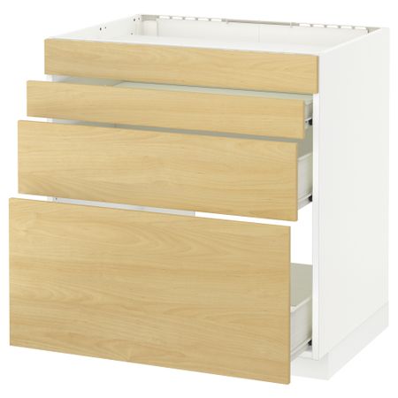 Напольный шкаф для духовки, 4фасада, 3 ящика МЕТОД / ФОРВАРА, белый, Тингсрид береза