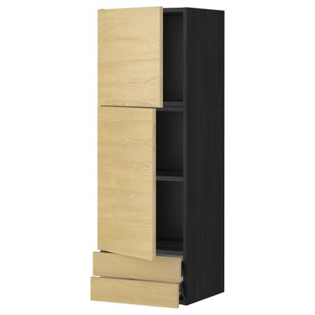 Навесной шкаф, 2 дверцы, 2 ящика МЕТОД / ФОРВАРА, черный, Тингсрид береза