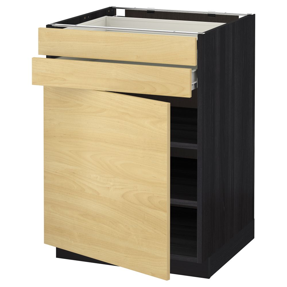 Напольный шкаф с дверцей, 2 ящиками МЕТОД / ФОРВАРА, черный, Тингсрид береза - схема-чертеж с размерами