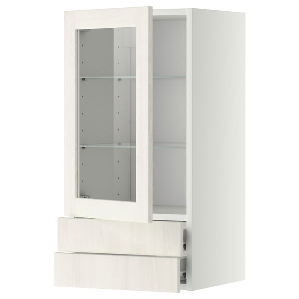 Навесной шкаф, стеклянная дверца, 2 ящика МЕТОД / ФОРВАРА, белый, Росдаль белый - схема-чертеж с размерами