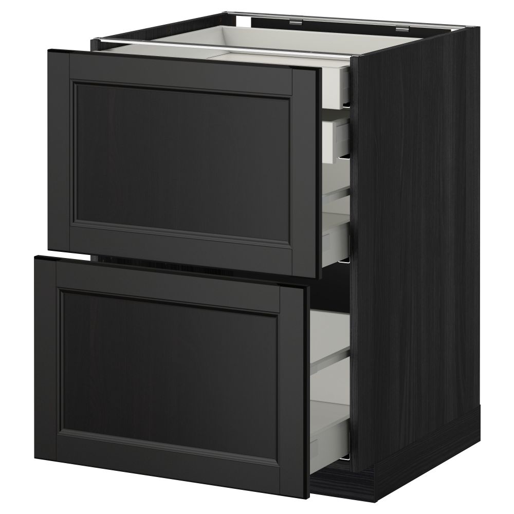 Напольный шкаф 2 фронтальные панели, 2 нижних, 1 средний, 1 высокий ящик МЕТОД / МАКСИМЕРА, черный, Лаксарби черно-коричневый - фото 1