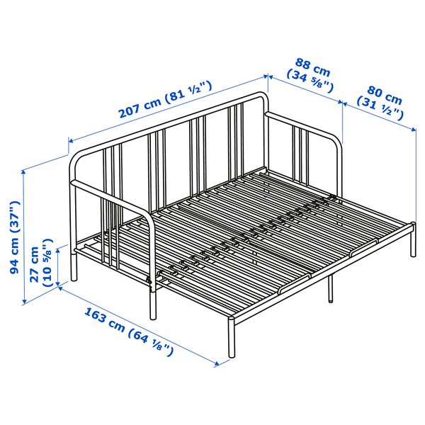 Кушетка с 2 матрасами, 80x200 см, черный, Åsvang жесткий IKEA FYRESDAL ФИРЕСДАЛЬ 694.280.90 - схема-чертеж с размерами