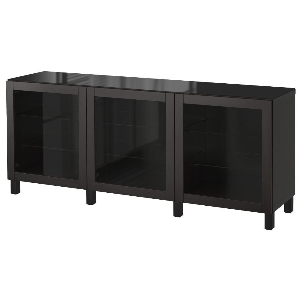 Комбинация для хранения с дверцами БЕСТО, Синдвик черно-коричневый прозрачное стекло (180x40x74 см) - фото 1