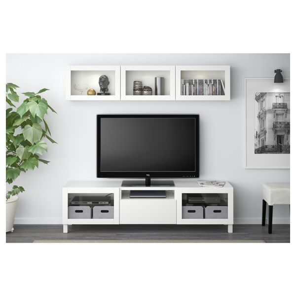 Шкаф для ТВ, комбинированный, стекляные дверцы БЕСТО, Лаппвикен, Синдвик белый прозрачное стекло (180x20/40x166 см) - фото 2