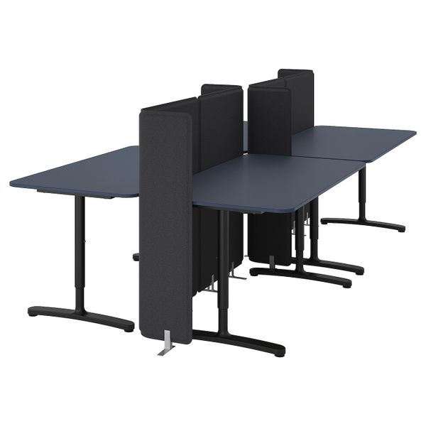 Стол с экраном, линолеум синий, черный 320x160 120 см IKEA БЕКАНТ 392.882.08 - фото 1
