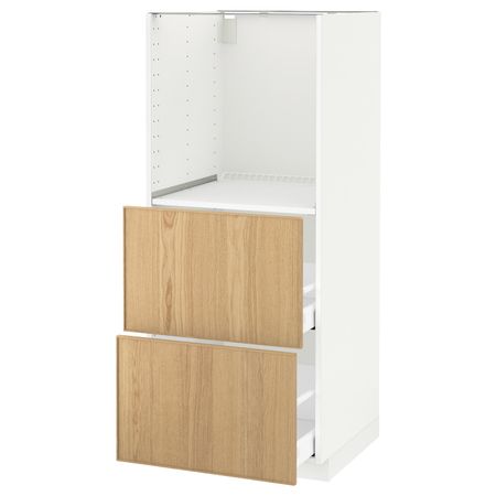 Высокий шкаф с 2 ящиками для/духовки, белый/Экестад дуб 60x60x140 см IKEA METOD МЕТОД / MAXIMERA МАКСИМЕРА 192.370.93