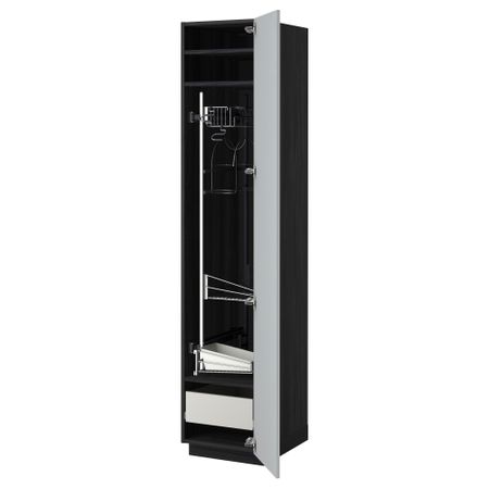 Высокий шкаф с отделением для аксессуаров, для уборки МЕТОД / ФОРВАРА, черный, Веддинге серый (40x60x200 см)