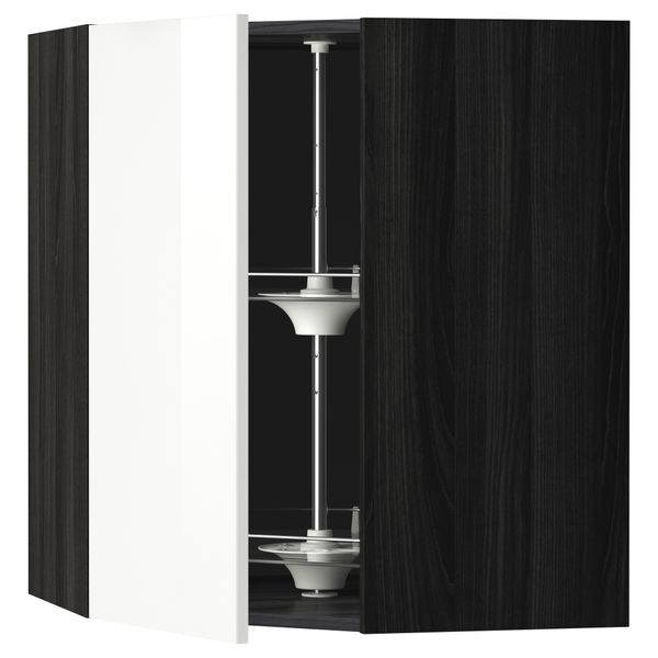 Угловой навесной шкаф с вращающейся секцией МЕТОД, черный, Рингульт белый - схема-чертеж с размерами