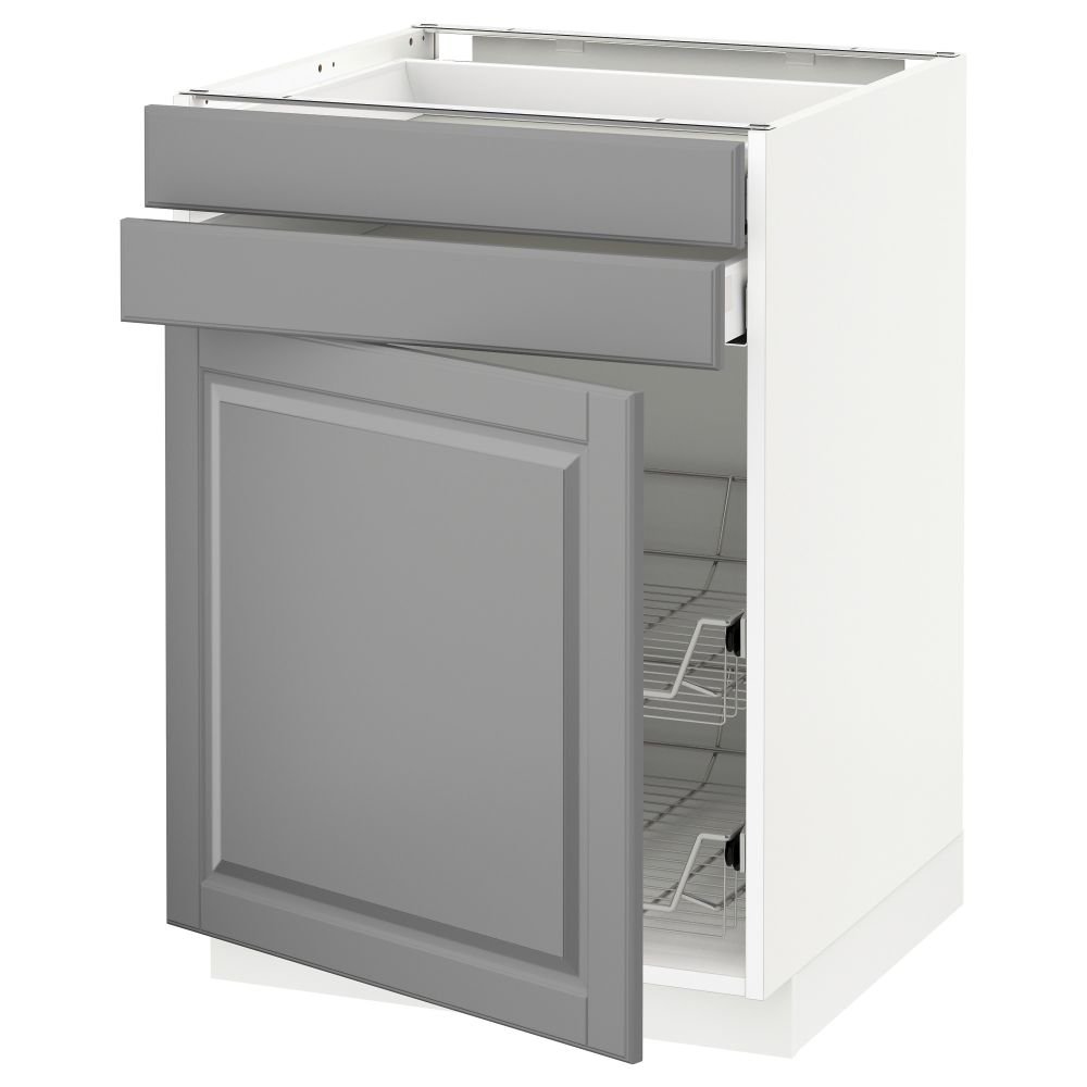 Напольный шкаф, дверца, 2 ящика, проволочных корзин МЕТОД / МАКСИМЕРА, белый, Будбин серый - схема-чертеж с размерами