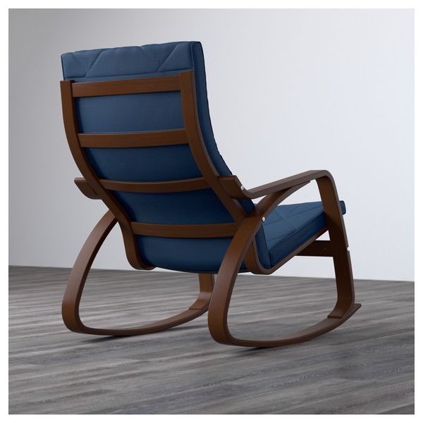 Кресло-качалка ПОЭНГ, классический коричневый, Эдум темно-синий - фото 3