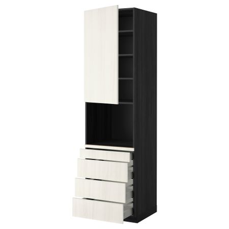 Высокий шкаф для комбинированния СВЧ, 4 ящика МЕТОД / МАКСИМЕРА, черный, Росдаль белый