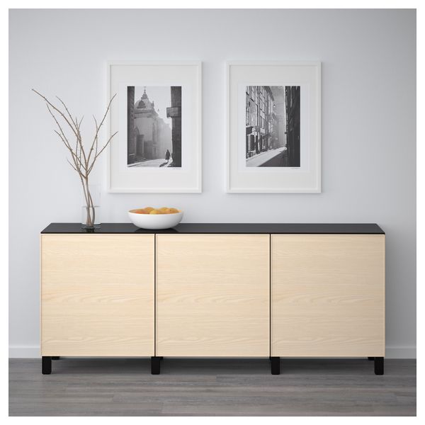 Комбинация для хранения с дверцами БЕСТО, черно-коричневый, Инвикен ясеневый шпон (180x40x74 см) - схема-чертеж с размерами