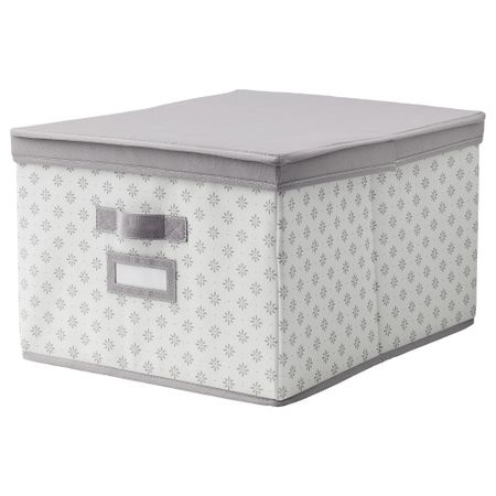 Коробка с крышкой СВИРА, серый, белый цветы (39x48x28 см)