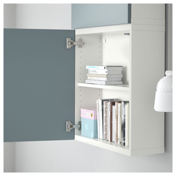 Навесной шкаф с 2 дверями БЕСТО, белый, Вальвикен серо-бирюзовый (60x20x128 см) - схема-чертеж с размерами