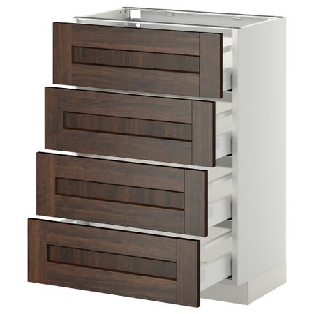 Напольный шкаф 4 фронтальных панели, 4 ящика МЕТОД / МАКСИМЕРА, белый, Эдсерум коричневый