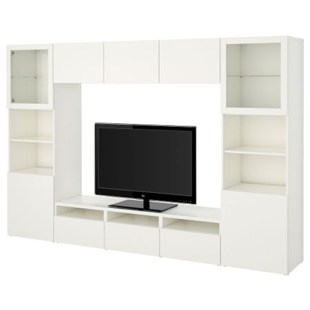 Шкаф для ТВ, комбинированный, стекляные дверцы БЕСТО, Лаппвикен, Синдвик белый прозрачное стекло (300x40x192 см)