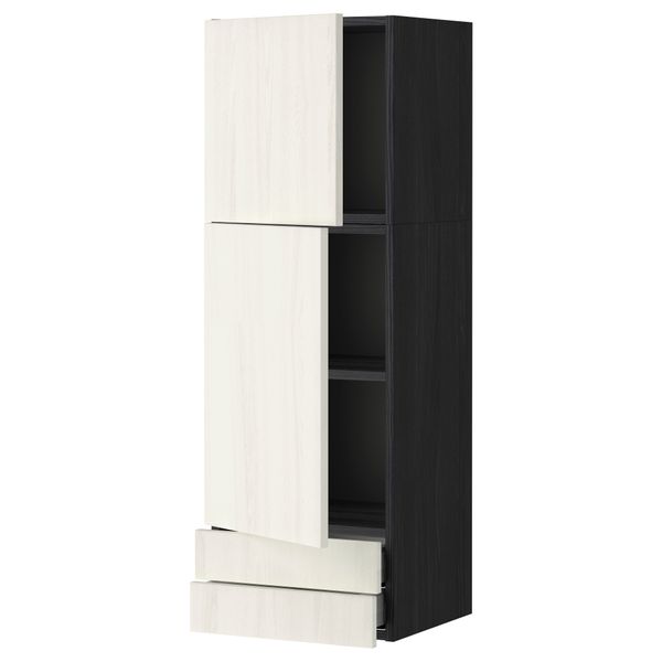 Навесной шкаф, 2 дверцы, 2 ящика МЕТОД / МАКСИМЕРА, черный, Росдаль белый - схема-чертеж с размерами