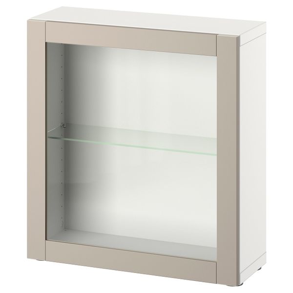 Стеллаж с дверью, белый/Синдвик светло-серый/бежевый 60x22x64 см IKEA BESTÅ БЕСТО 394.416.01 - фото 1