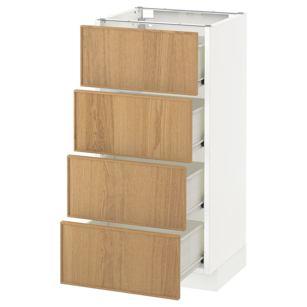 Напольный шкаф 4 фронтальных панели, 4 ящика МЕТОД / ФОРВАРА, белый, Экестад дуб - схема-чертеж с размерами