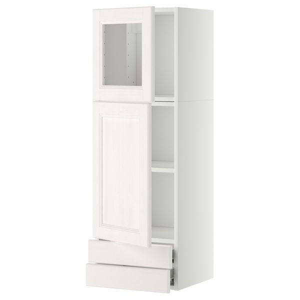 Навесной шкаф, дверцы, стеклянные дверцы, 2 ящика МЕТОД / ФОРВАРА, белый, Лаксарби белый (40x120 см) - фото 1