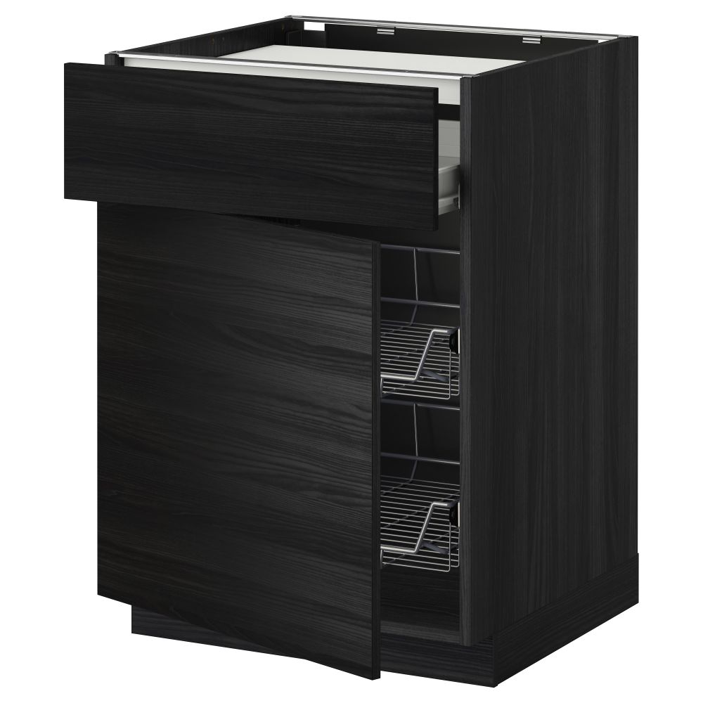 Напольный шкаф для варочной панели, ящик, 2 проволочных корзины МЕТОД / ФОРВАРА, черный, Тингсрид черный (60x60 см) - фото 1