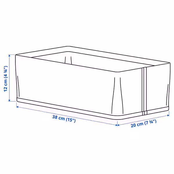 PURRPINGLA Набор коробок,3шт - текстиль/бежевый 20x38x12 см - схема-чертеж с размерами