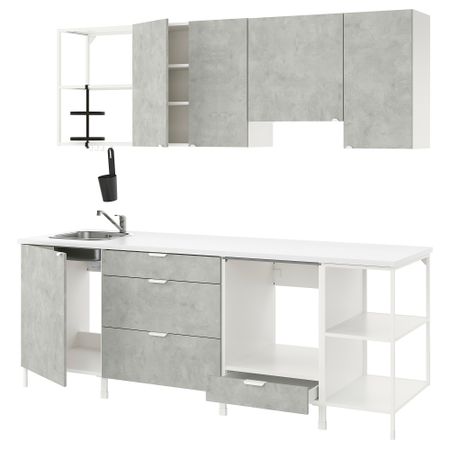Кухня, 243x63.5x222 см, белый, под бетон IKEA BEGIVENHET БЕГИВЕНХЕТ 693.380.99