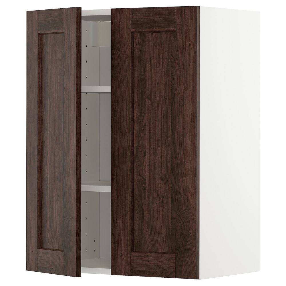 Навесной шкаф с полками/2дверцы, белый/Эдсерум коричневый 60x80 см IKEA METOD МЕТОД 594.444.39 - фото 1