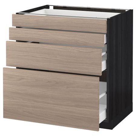 Напольный шкаф 4 фронтальных панели, 4 ящика МЕТОД / МАКСИМЕРА, черный, Брокхульт светло-серый