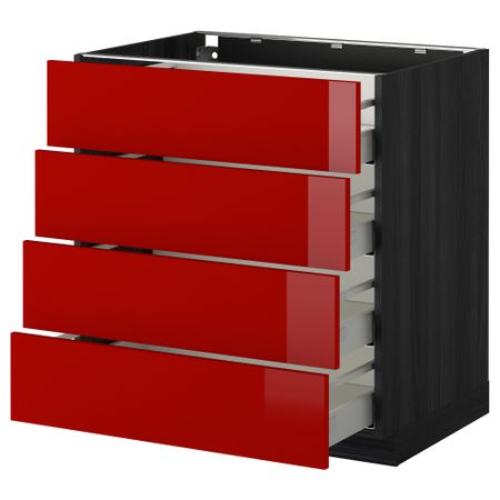 Напольный шкаф 4 фронтальных панели, 4 ящика МЕТОД / МАКСИМЕРА, черный, Рингульт красный